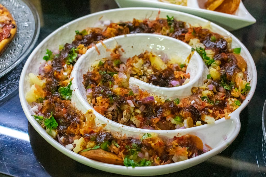 Aloo Chaat Served in Spiral Bowl