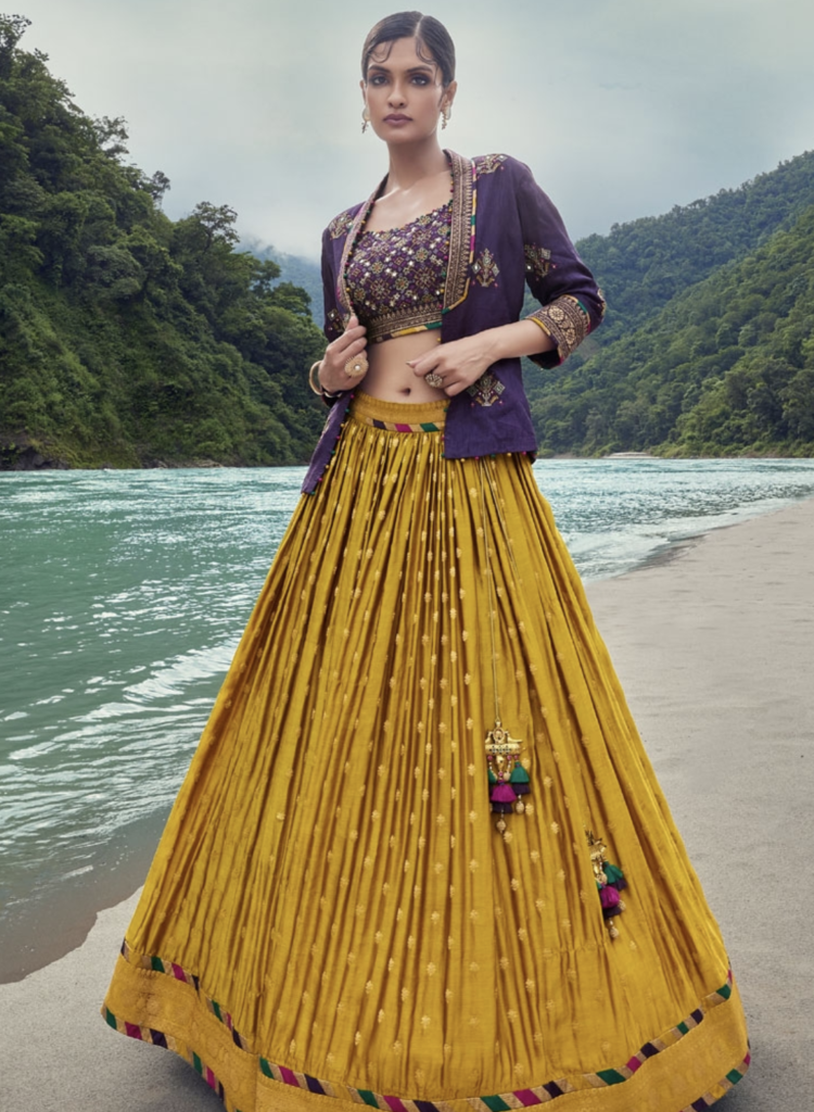 Woman wearing a Jacket Style Lehenga